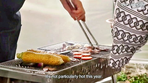 Cuckold Mansion No.9: Asian couple grilling meat and corn outdoors
