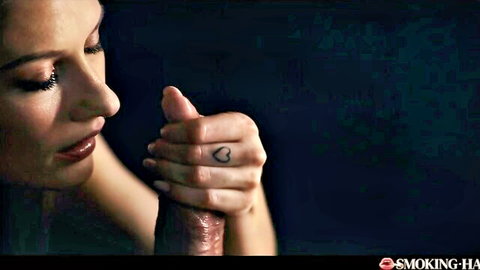Tiffany Tatum smoking during intense handjob close-up