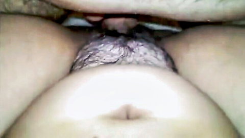 Amateur closeup of thick cock thrusting deep into wet hairy pussy
