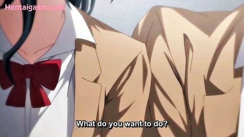 Two anime schoolgirls in uniforms teasing in Hatsukoi Jikan 5 hentai