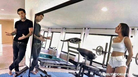Inked guy with sexy Latina Maya Bijou in gym teaser