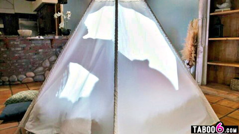 Lily Starfire black teen with huge boobs in seductive tent setup