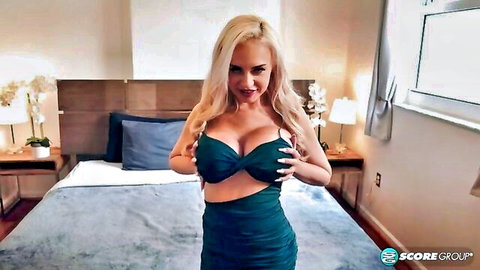 Bad Bella teases with massive tits in emerald green dress