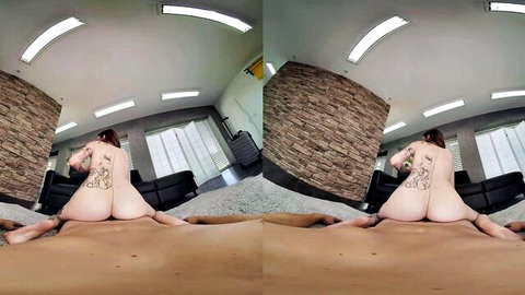 Eden Ivy bends over nude, showing tattooed back and big ass in VR POV