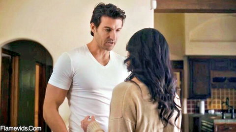 Gal Ritchie in romantic proposal tease with muscular man touching her shoulder