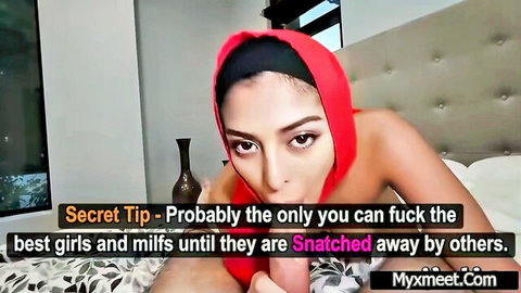 Raissa Conte topless in red hijab, seductive pose in My Wife's Hot Sister