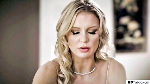 Seductive blonde MILF Kenzie Taylor in sheer slip, teasing gaze