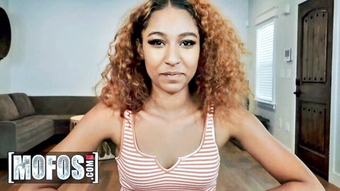 Brixley Benz in striped tank top, curly hair, teasing before anal pounding