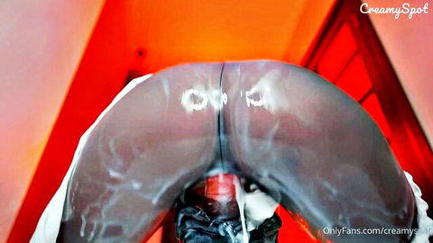 Close-up of big juicy ass with creamy pussy dripping thick cum after creampie
