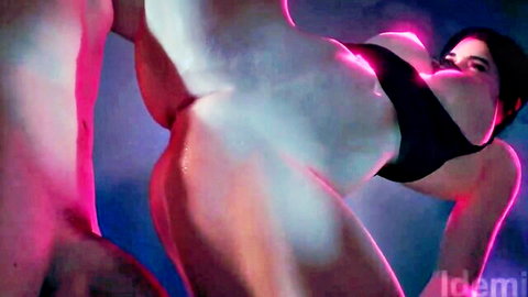 3D animated busty brunette anal penetration in neon glow