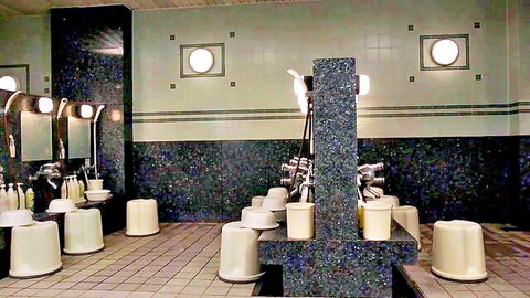Japanese sauna ladies nude washing in bathhouse scene