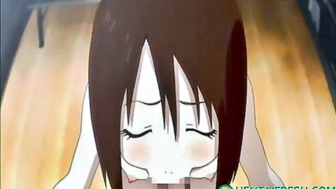 3D hentai girl with brown hair giving intense blowjob close-up
