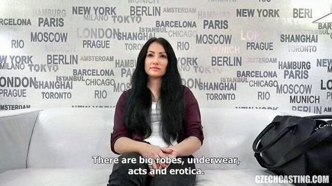 Barbora E attractive brunette in casting with big boobs tease