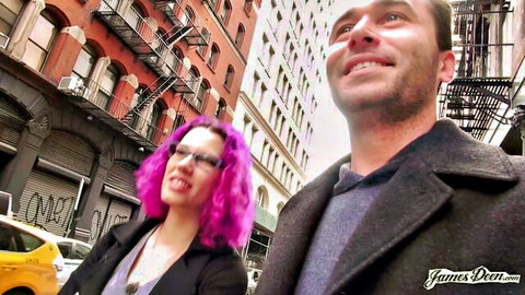 Violet with pink hair applies to fuck James Deen on NYC street