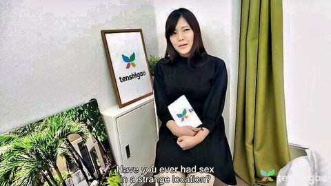 Manami Takashima sexy Japanese uni student in black dress asking about strange sex spots