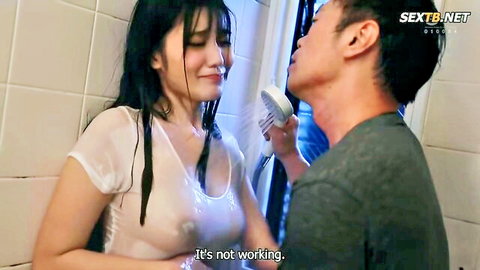 Nao Jinguji in wet see-through shirt shower tease with lover