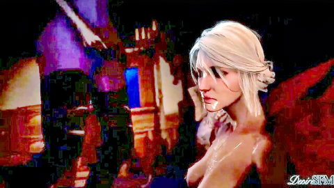 Nude Yennefer de Vengerberg with white hair and large breasts from The Witcher