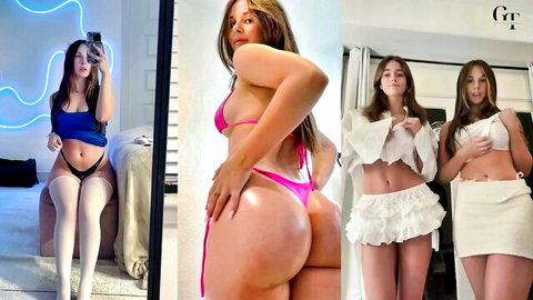 Sexy brunettes in thongs bikinis and lingerie teasing with big asses and curves