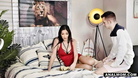 Clea Gaultier in red lingerie teases stepson with intimate touch