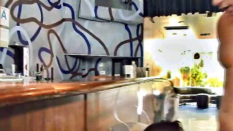 Veronica Rayne seduces shirtless barman Kevin Doyle at the bar