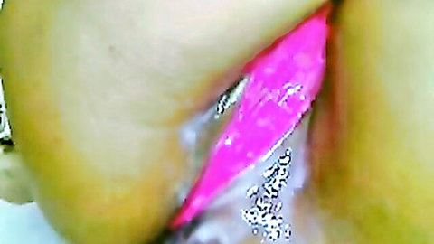 Close-up amateur solo anal masturbation with creamy pussy and pink toy insertion
