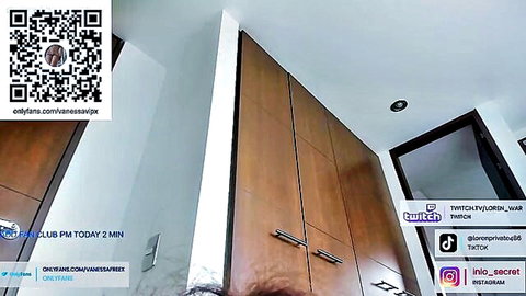 Big tits Vanesa solo striptease webcam promo with OnlyFans QR codes in bedroom closet