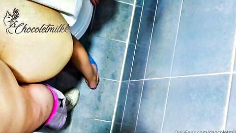 Sexy Korean Chocolatemilk big ass tattoo on toilet, curvy solo tease