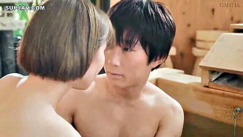 Japanese couple nude intimate close-up embrace