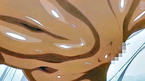 Busty orange-haired hentai Anette-san nude side pose in animation