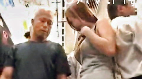 Japanese OL in tight dress groped during hard train sex