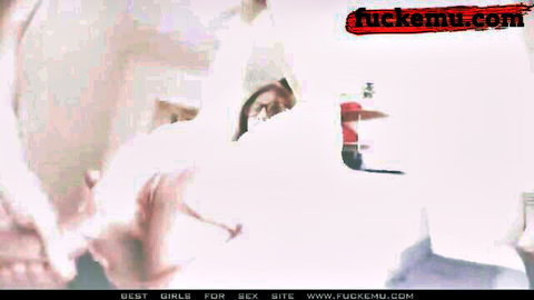 Blurry amateur clip of man embracing spun slut in white robe