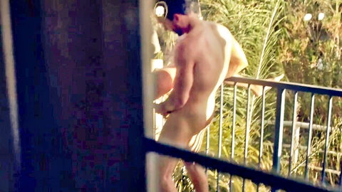 Kylie Page outdoor balcony sex with nude muscular man