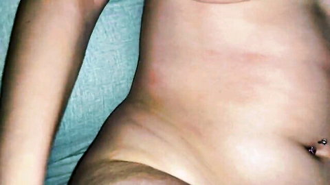 POV nude stepsister side view with navel piercing, taboo family fuck after movie date