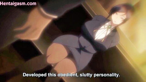 Anime woman in tight suit with obedient slutty personality, legs spread seductively