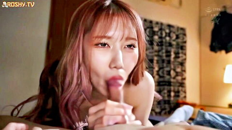 Seductive Asian tutor gives intense blowjob to virgin student