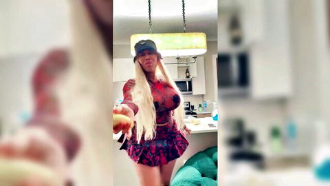 Moriah Mills curvy black babe posing in low-cut top and mini skirt