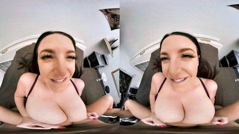 Angela White in black bra, teasing big tits in POV solo