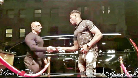 Mimi Curvaceous in Chicago Hoe: muscular black men shaking hands at event