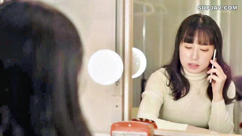 Manami Yano talking on phone in mirror reflection, sexy JAV solo