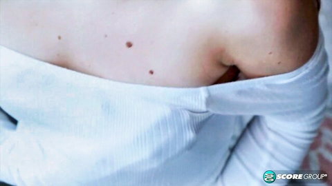 Mackenzie Mace in white off-shoulder top, teasing shoulder and skin