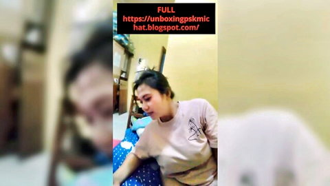 Blurry Asian teen crying in oversized t-shirt during rough sex