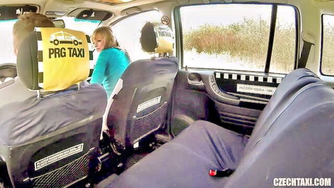 Blonde Baby Dream in taxi cab backseat, teasing ride