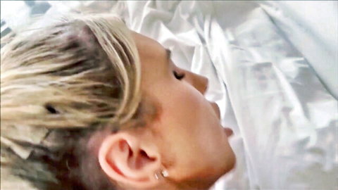 Sarah Harlow blonde stepmom in serene bedroom pose, MomComesFirst