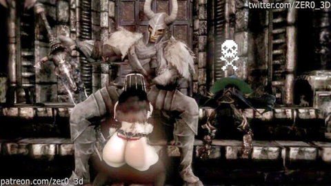 Viking warrior fucks goth girl doggy style in dark dungeon with monsters