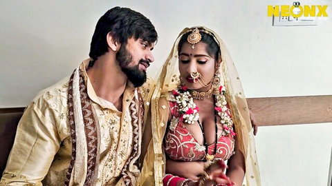 Tejashwini in revealing Indian bridal attire with husband on honeymoon