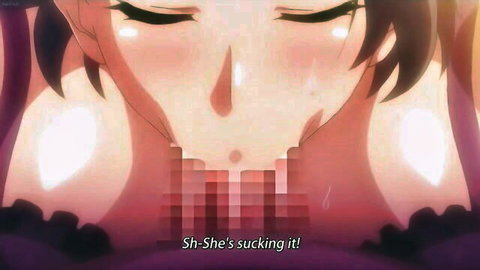 Hentai anime housewife giving intense blowjob, censored explicit oral
