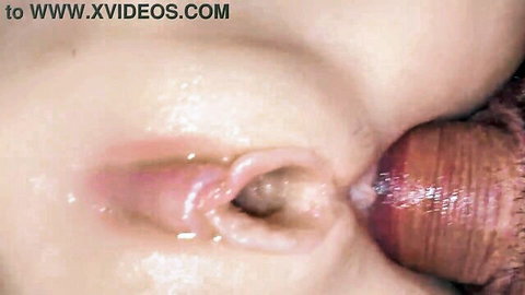 Thick veiny cock deeply penetrating tight wet pink pussy closeup