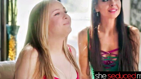 Milana Ricci seduces busty blonde Aderes Quin in steamy lesbian encounter