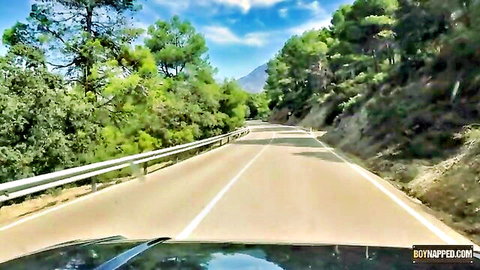 Scenic mountain road drive on gay vacation with stepdads, POV view