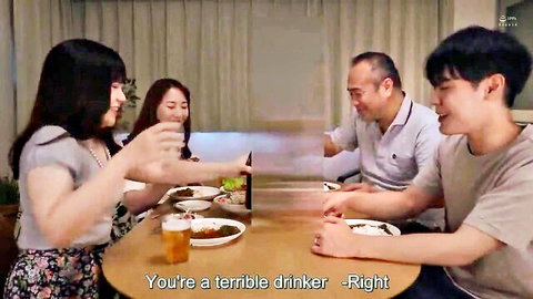 Asian family dinner tease in JAV incest video with MILF mother-in-law
